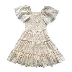 Ivy City Floral Embroidered Tiered Frilled Chemise Dress - S